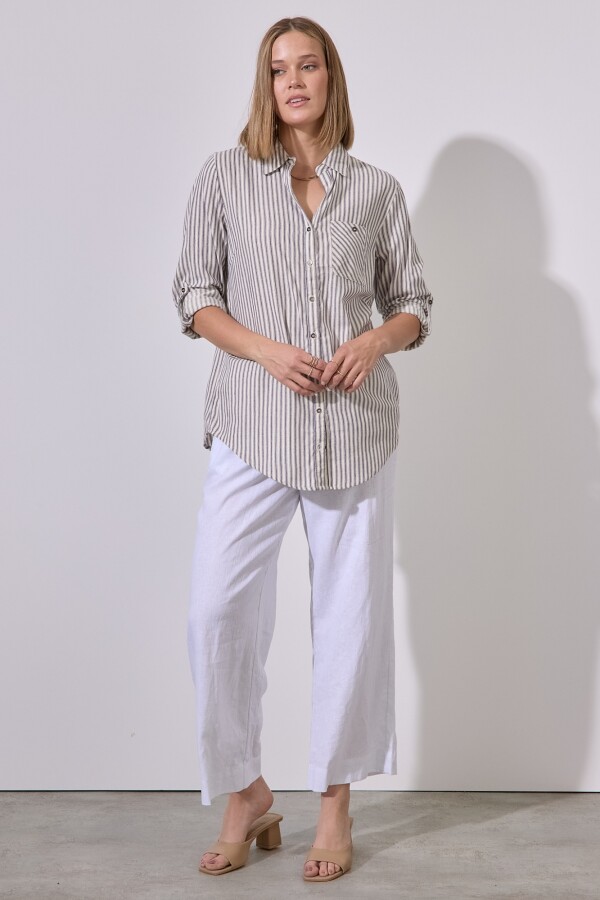 Camisa Algodon Lineas BEIGE/MULTI