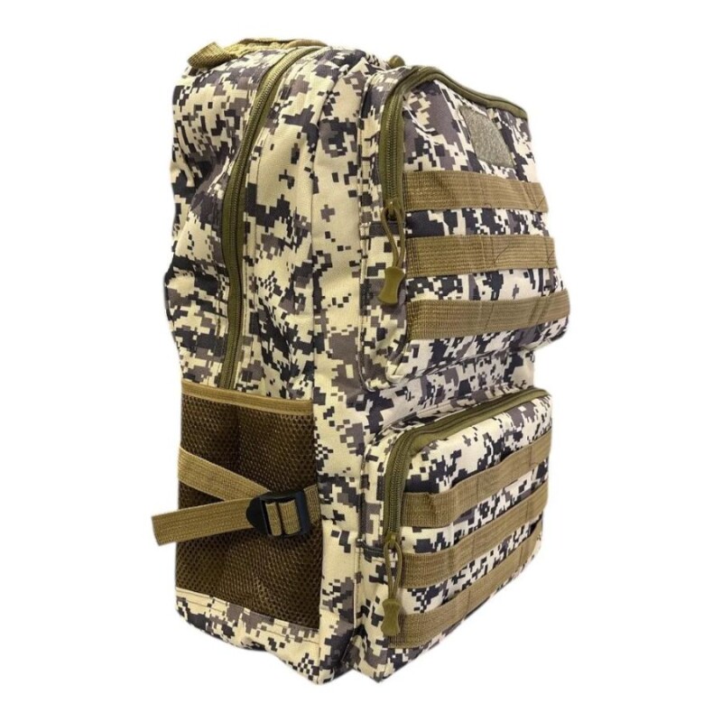 Mochila Táctica Camping 35L Bencor Militar Lona Reforzada Pixelado Beige