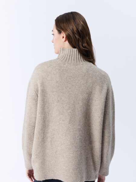 Polera de punto cuello tortuga Beige Melange
