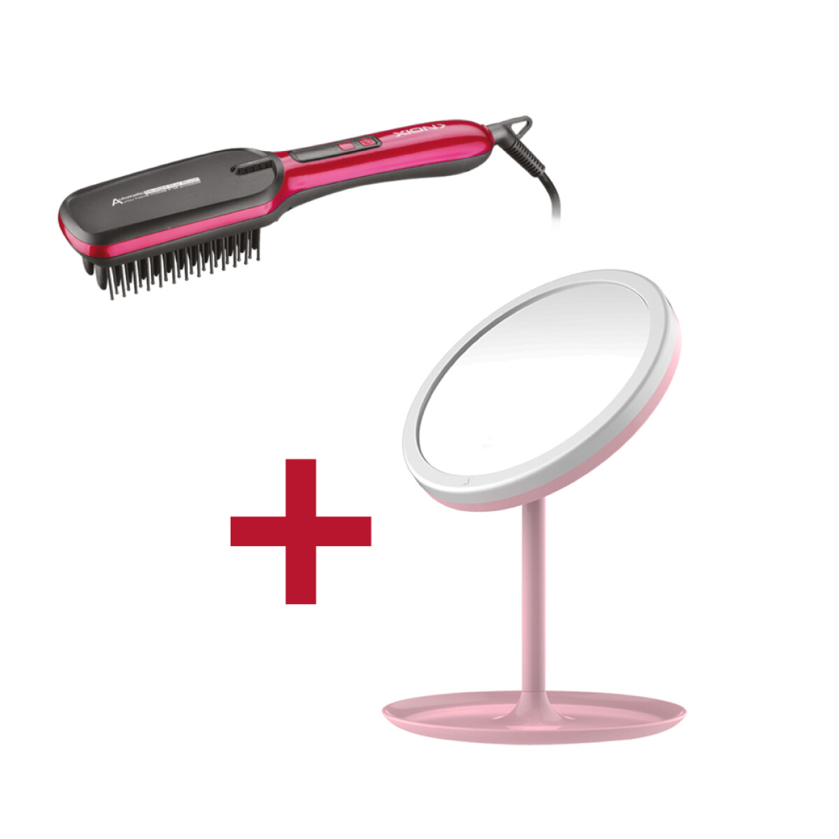 COMBO XION FASHION: Espejo de maquillaje LED + Cepillo de modelado térmico 