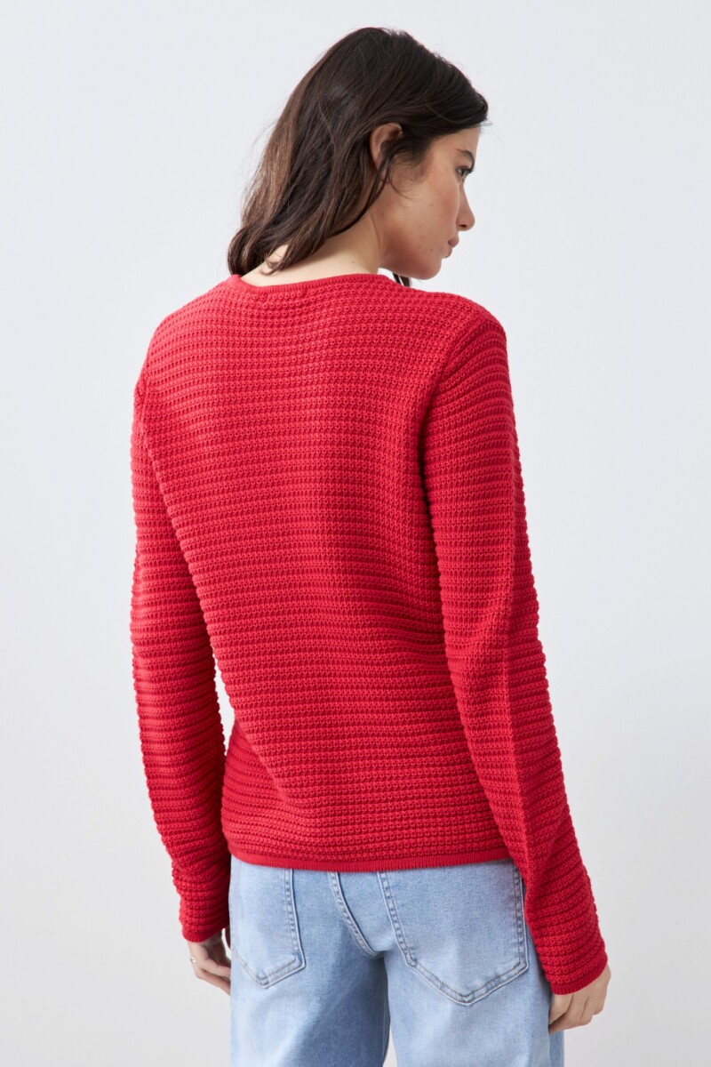 Chaqueta tejida con botones metálicos rojo