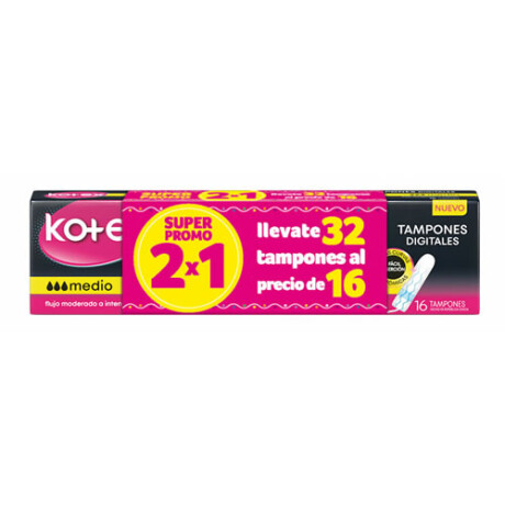 Tampones Kotex Medio x16 2x1 – Protección Confiable y Cómoda Tampones Kotex Medio x16 2x1 – Protección Confiable y Cómoda