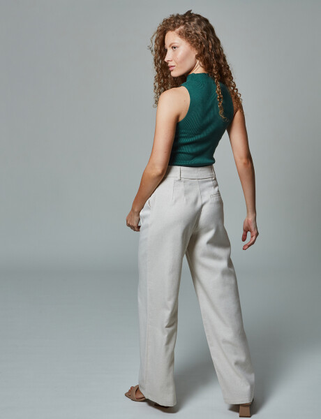 Pantalon recto lino crudo