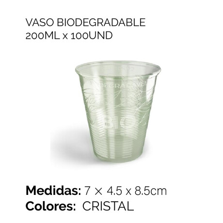 Vaso Biodegradable De 200ml X100und Unica