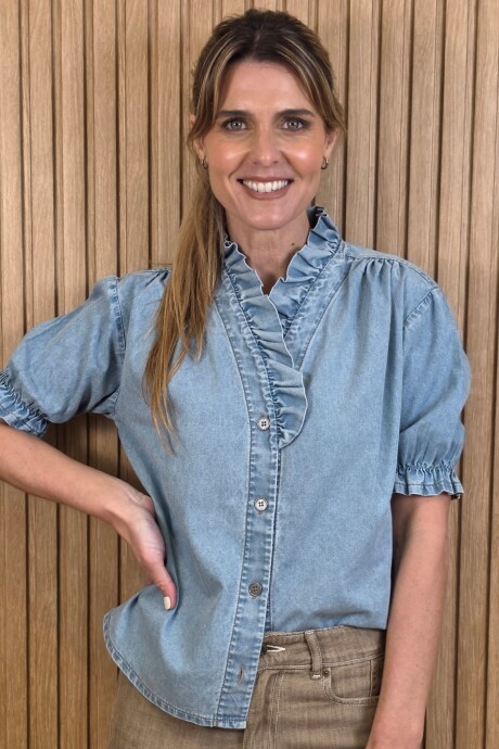 Camisa Flora Denim Celeste