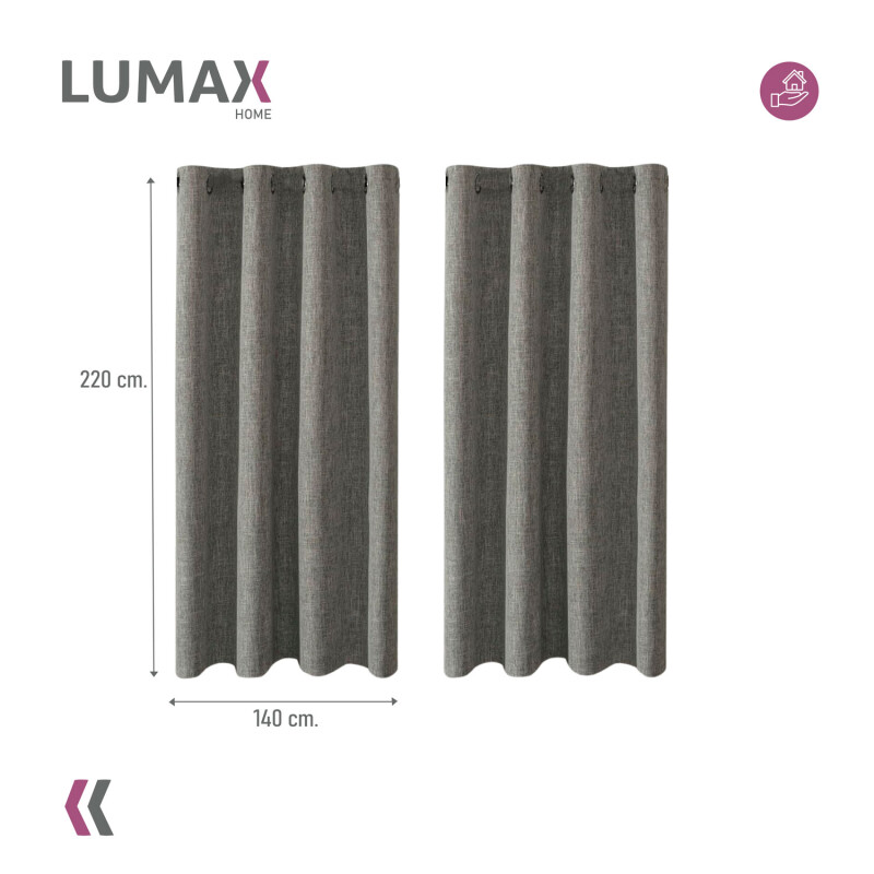 Cortina 100% Blackout 2 Paños Lumax Textura Lino 140x220cm Gris