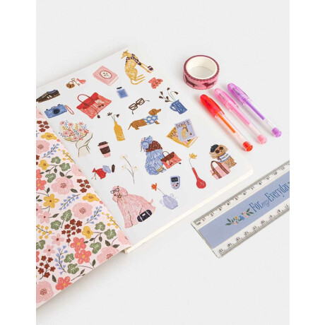 Set De Librería Con Cuaderno A5 En Pouch Combinacion Multicolor