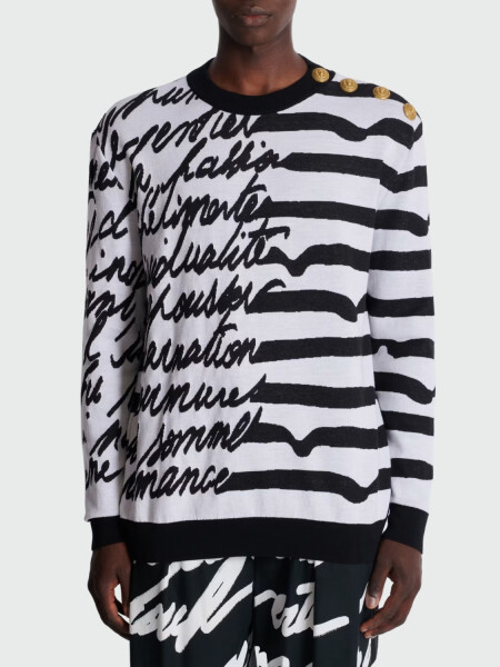 Balmain - Buzo de Jersey de punto a rayas "Love Letter" Blanco
