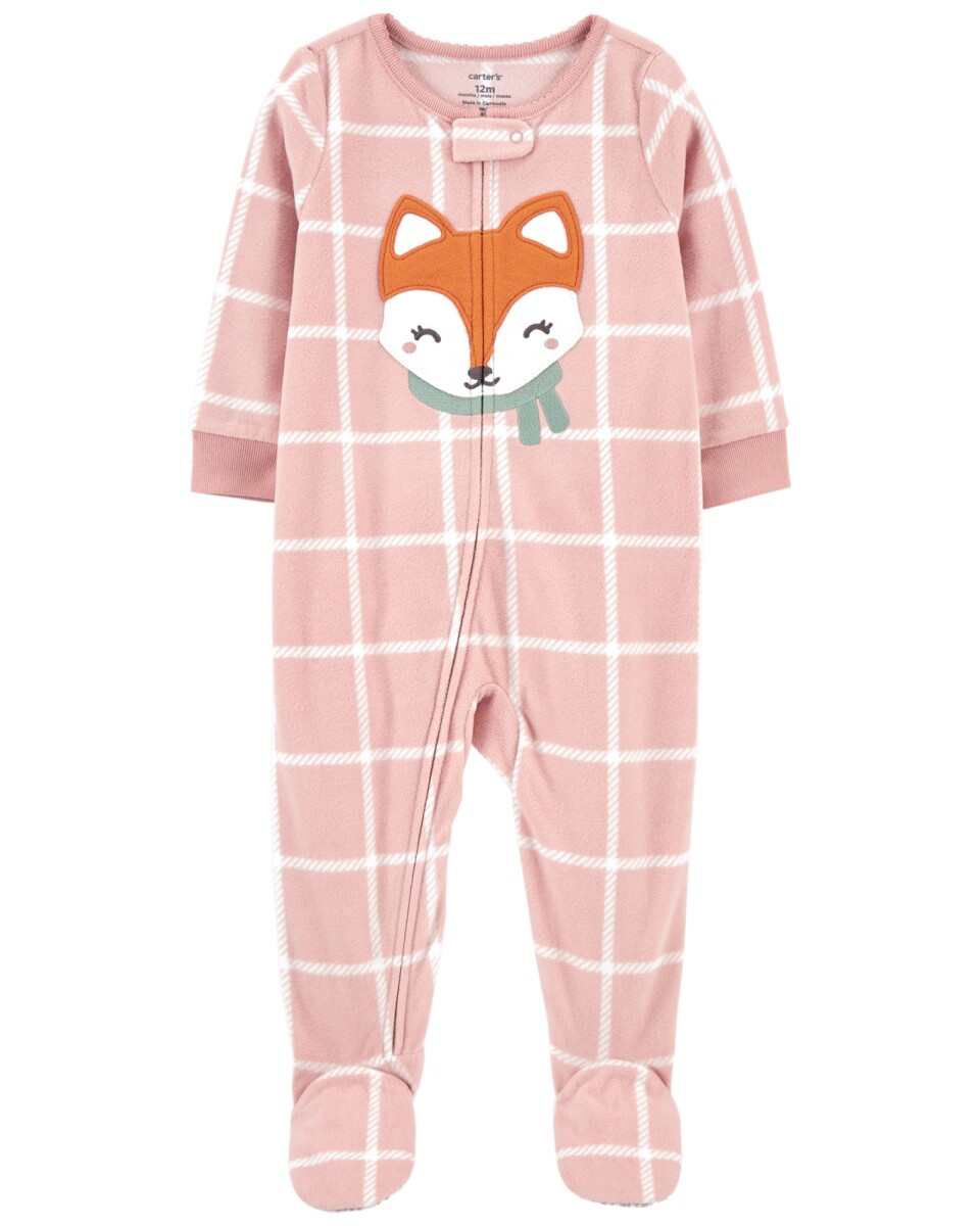 Pijama una pieza de micropolar, con pie, rosado, estampa zorro. Talles 2-5T 