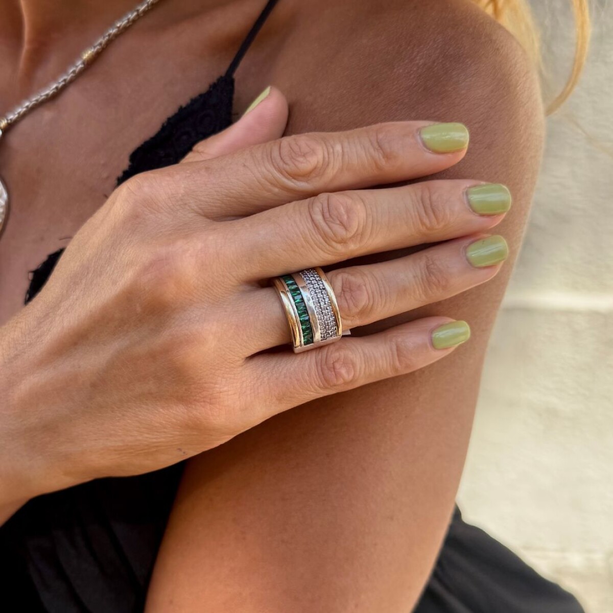 Anillo Nunet Green - Plata y Oro 