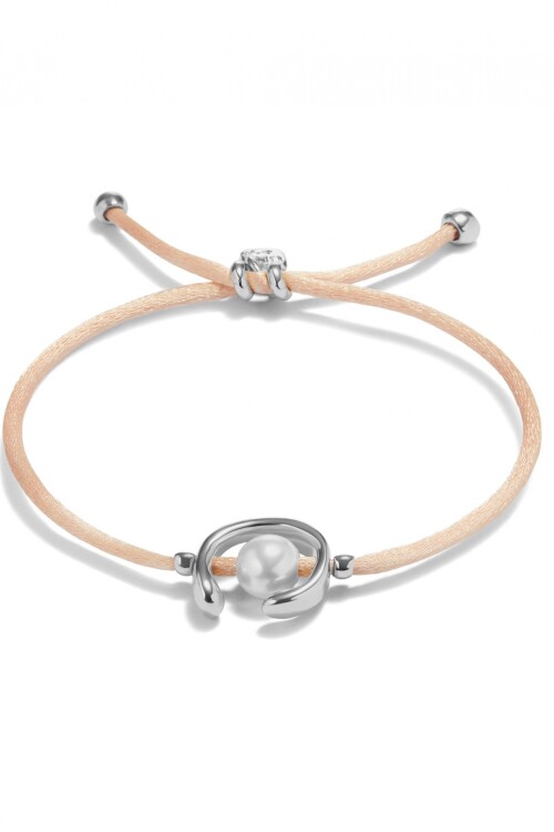 PULSERA DE HILO SALMÓN CON PERLA SHELL FORNITURA BAÑADA EN PLATA DE LEY. Pulsera
