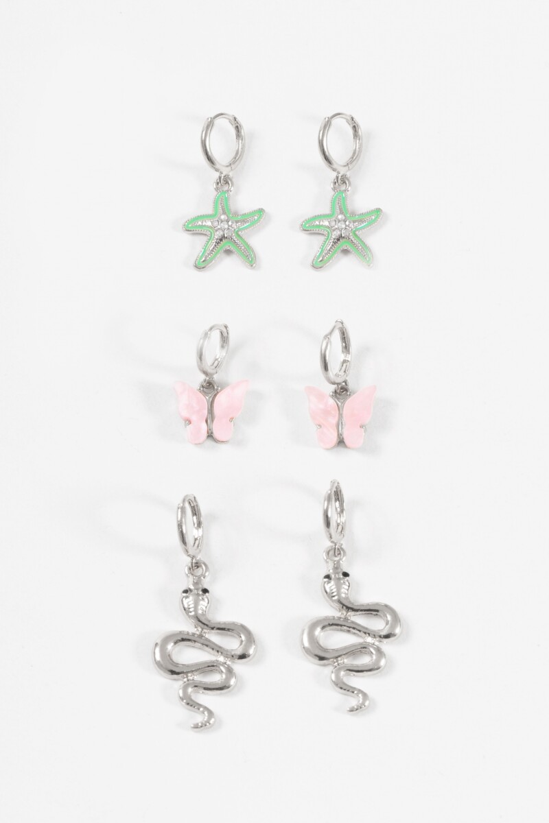 Set aros dije nature plateado