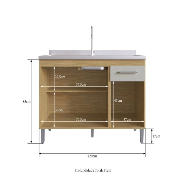 COMBO ARMARIO BAJO MESADA 1.20 3 PUERTAS - 1 CAJON - BLANCO/ORO + MESADA A. INOX TRAMONTINA COMBO ARMARIO BAJO MESADA 1.20 3 PUERTAS - 1 CAJON - BLANCO/ORO + MESADA A. INOX TRAMONTINA