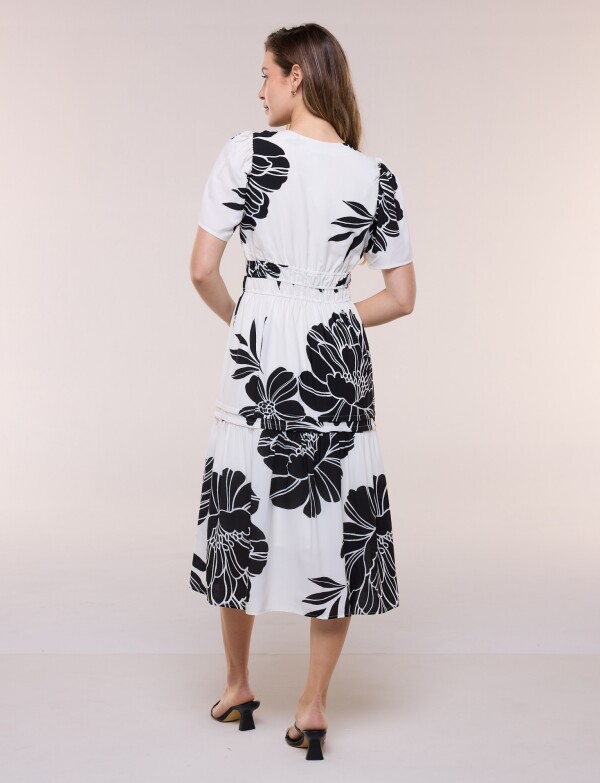 Vestido Midi Flores BLANCO/NEGRO