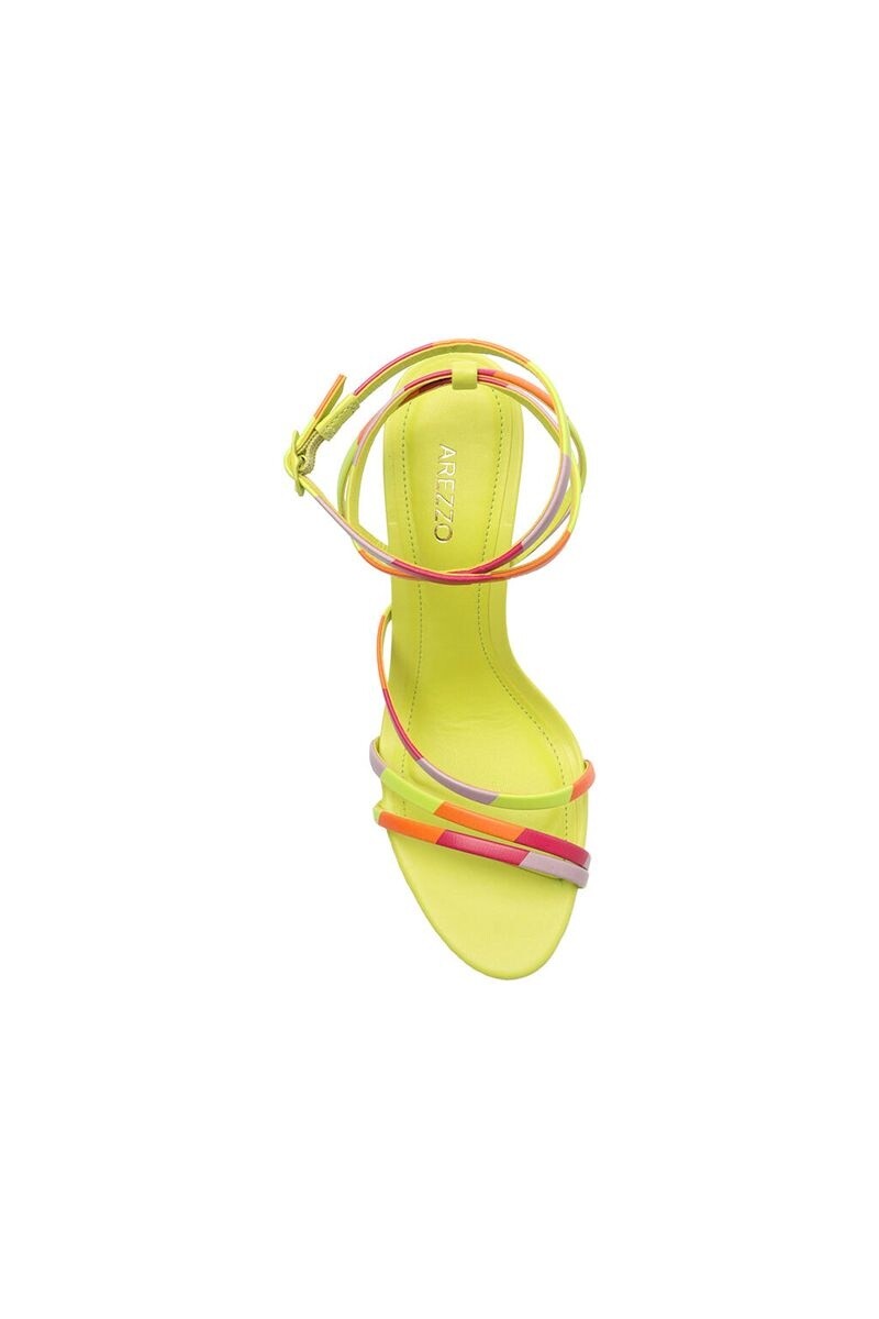 SANDALIA DE TIRAS TACO ALTO FINO MULTICOLOR AMARILLO 