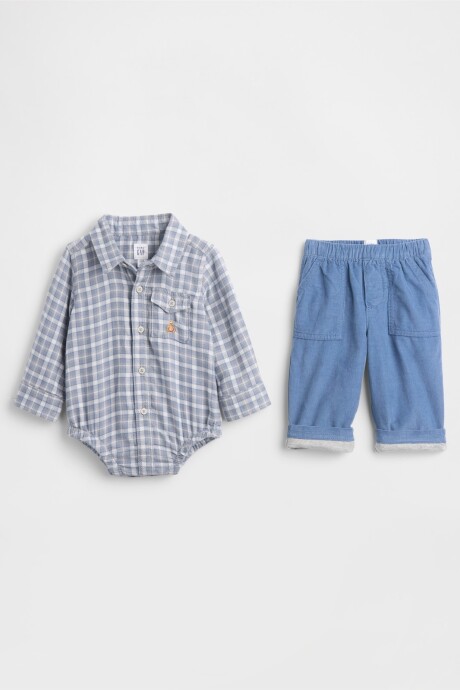 Set De Body Camisa Y Pantalón De Pana Bebé Blue Plaid