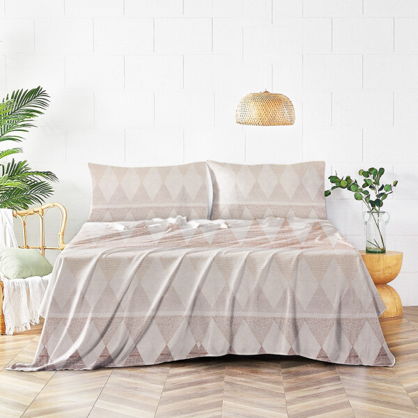 Juego de Sabanas 1 Plaza Suaves Estampado Calidad Frescas Variante Diseño Rombos Color Beige