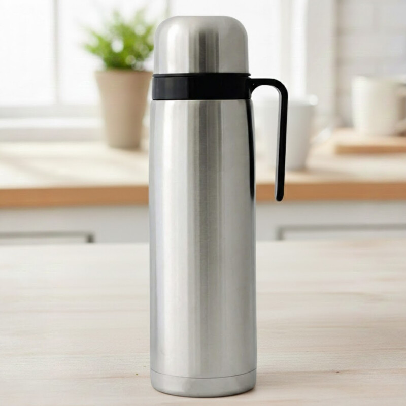 Termo acero inoxidable 1 lt con manija PLATEADO