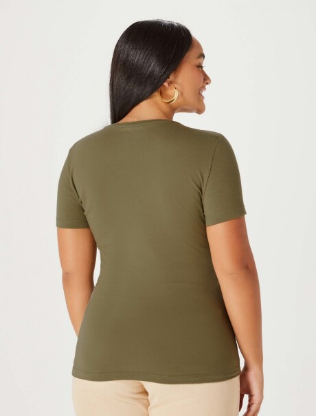 CAMISETA BÁSICA MANGA CORTA CUELLO EN V VERDE MUSGO