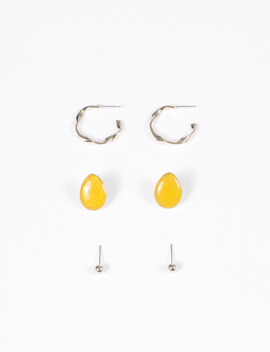 Set de caravanas con piedra - amarillo 