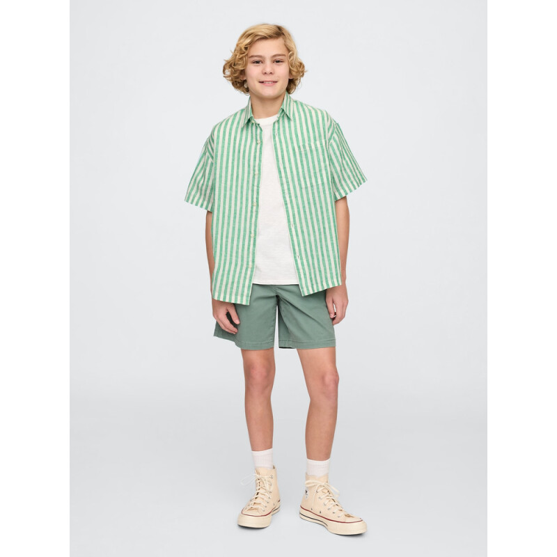 SS LINEN GREEN STRIPE
