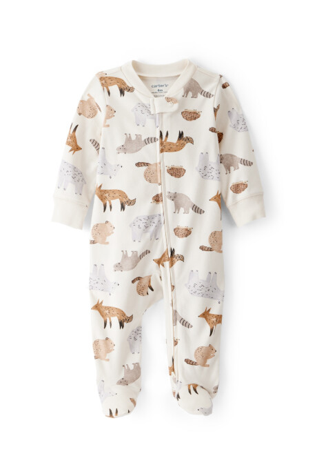 Pijama una pieza de algodón, con pie, diseño bosque Sin color