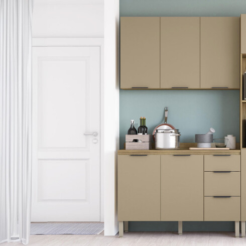 BAJO MESADA CON TAPA 3 GAVETAS MOBILIARIO COCINA MDP VIV GAMAS DE BEIGE