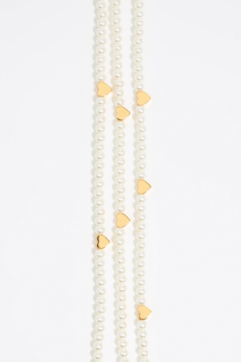 COLLAR PERLAS Y CORAZONES Oro