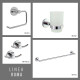 SET DE ACCESORIOS SERIE ROMA, INCLUYE 2 PERCHAS, TOALLERO, PORTAROLLO Y PORTAVASO CROMADO GRIS