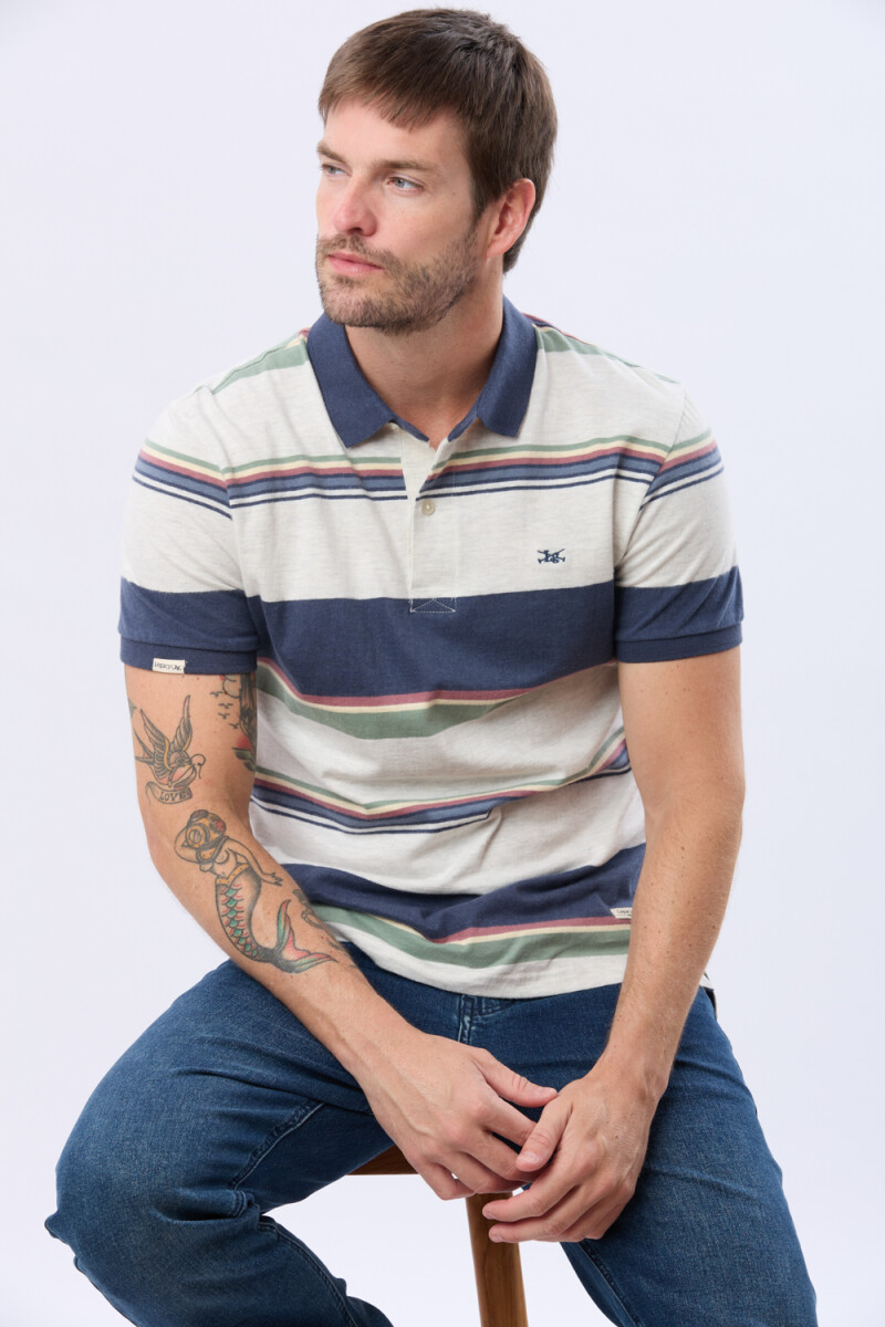 REMERA POLO RAYADA - Gris 