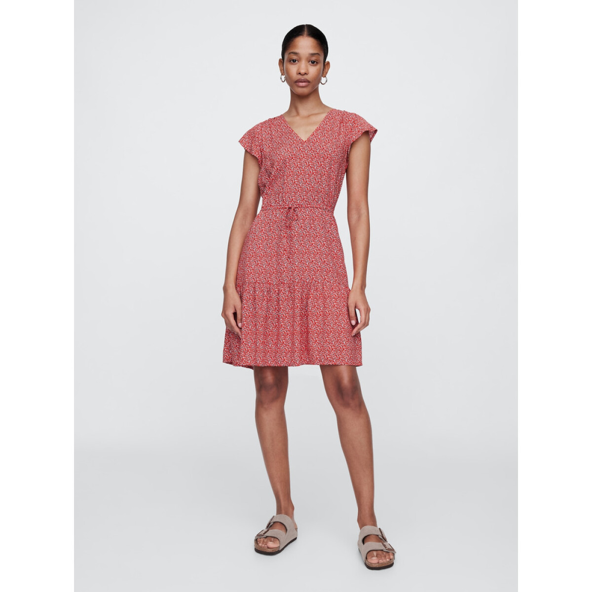 V-OPP SS TIE WAIST MINI - RED FLORAL PRINT 