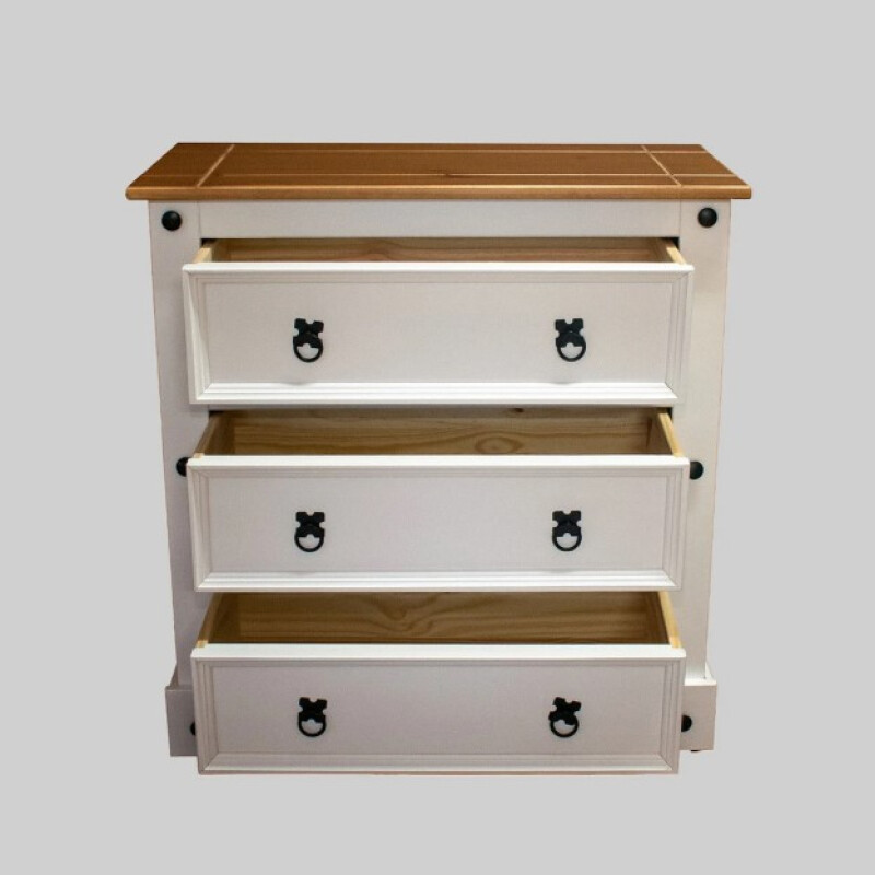 Cómoda Estilo Mexicano 3 Cajones Madera Maciza Blanco y Cera Natural Cómoda Estilo Mexicano 3 Cajones Madera Maciza Blanco y Cera Natural