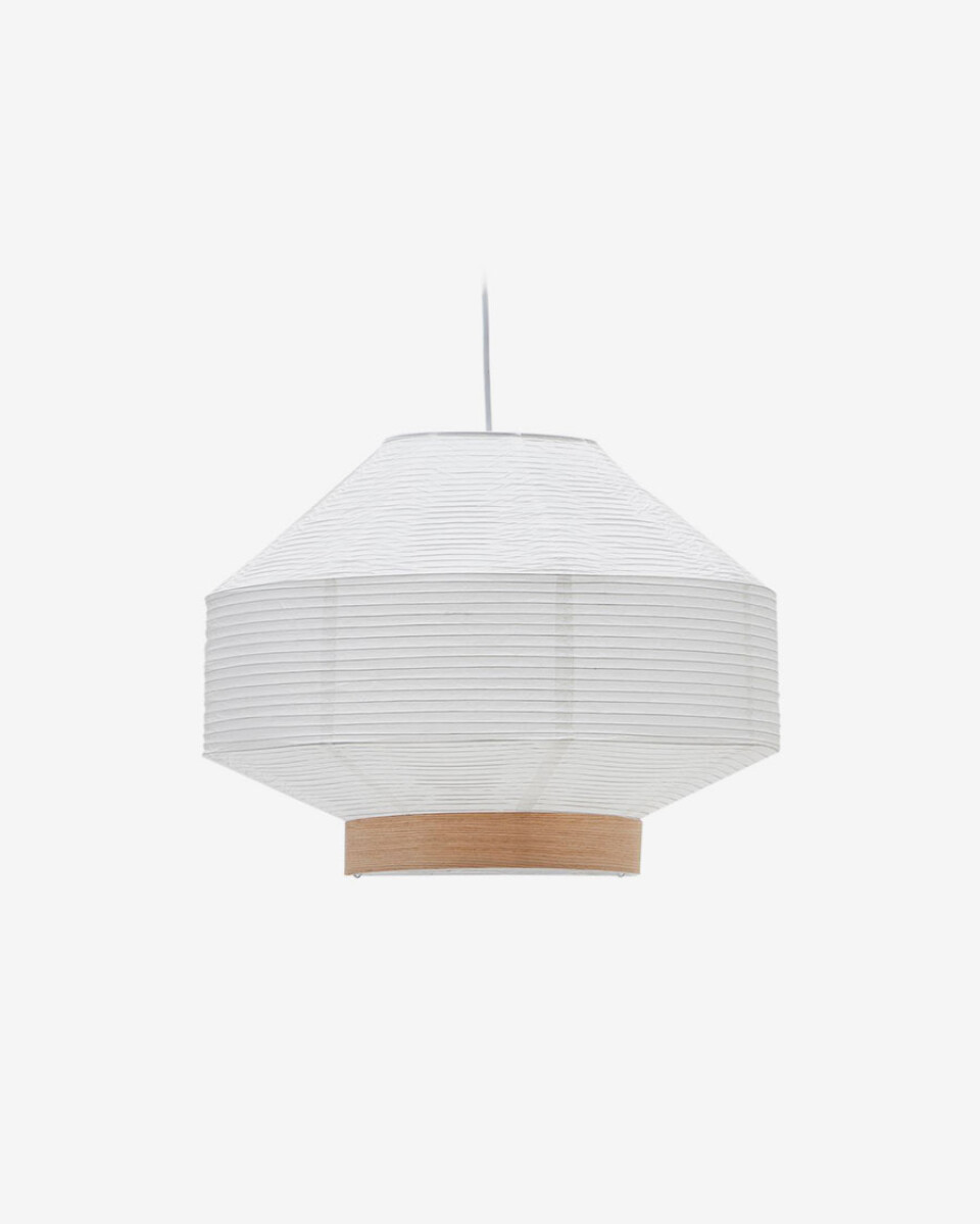 Pantalla para lámpara de techo Hila de papel blanco y chapa de madera natural - Ø 55 cm 