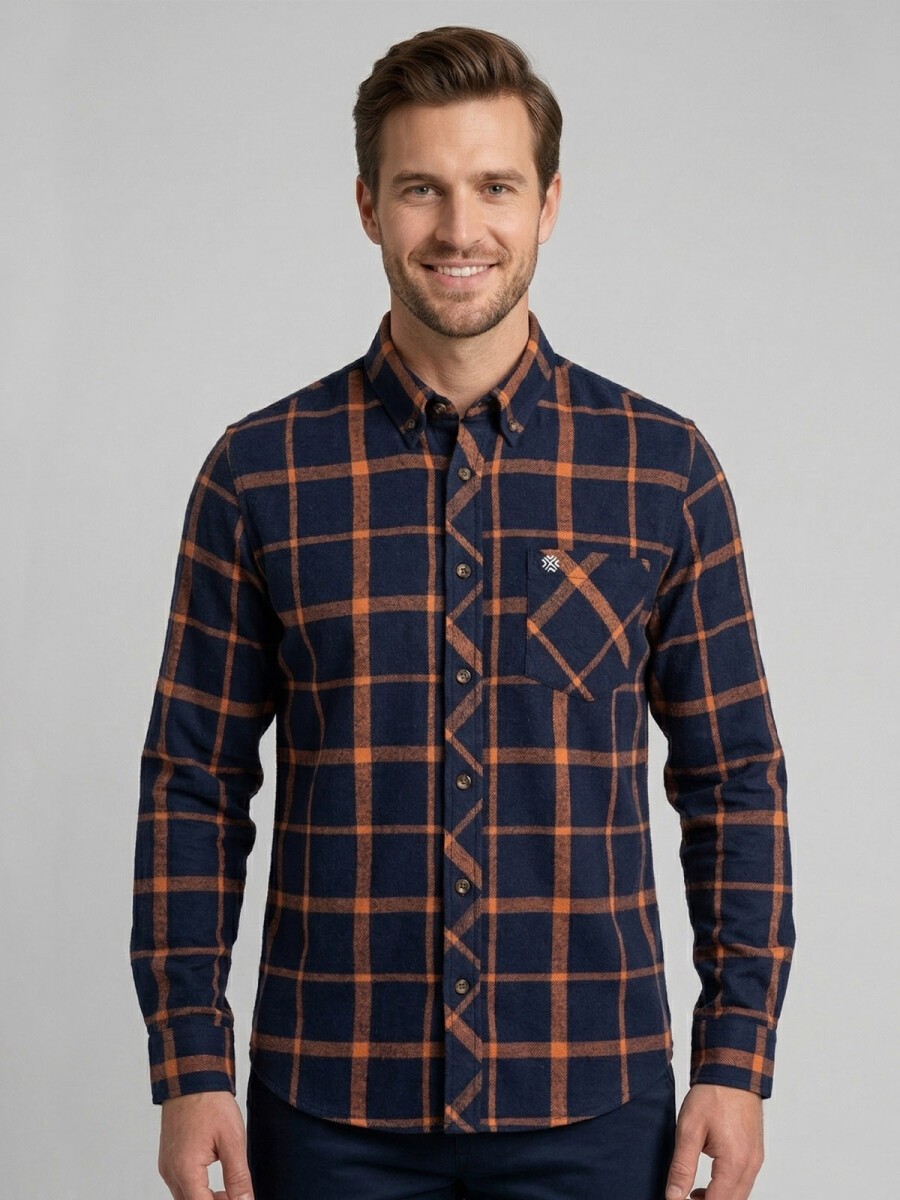 CAMISA DE VIYELA A CUADROS AZUL/NARANJA 