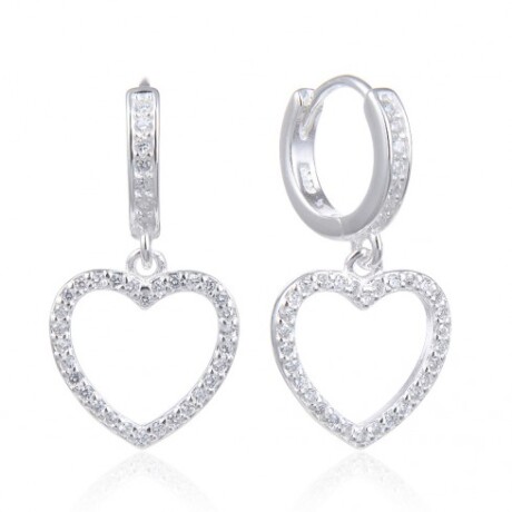 Par de aros de plata 925 con circonias y dije corazón . Par de aros de plata 925 con circonias y dije corazón .