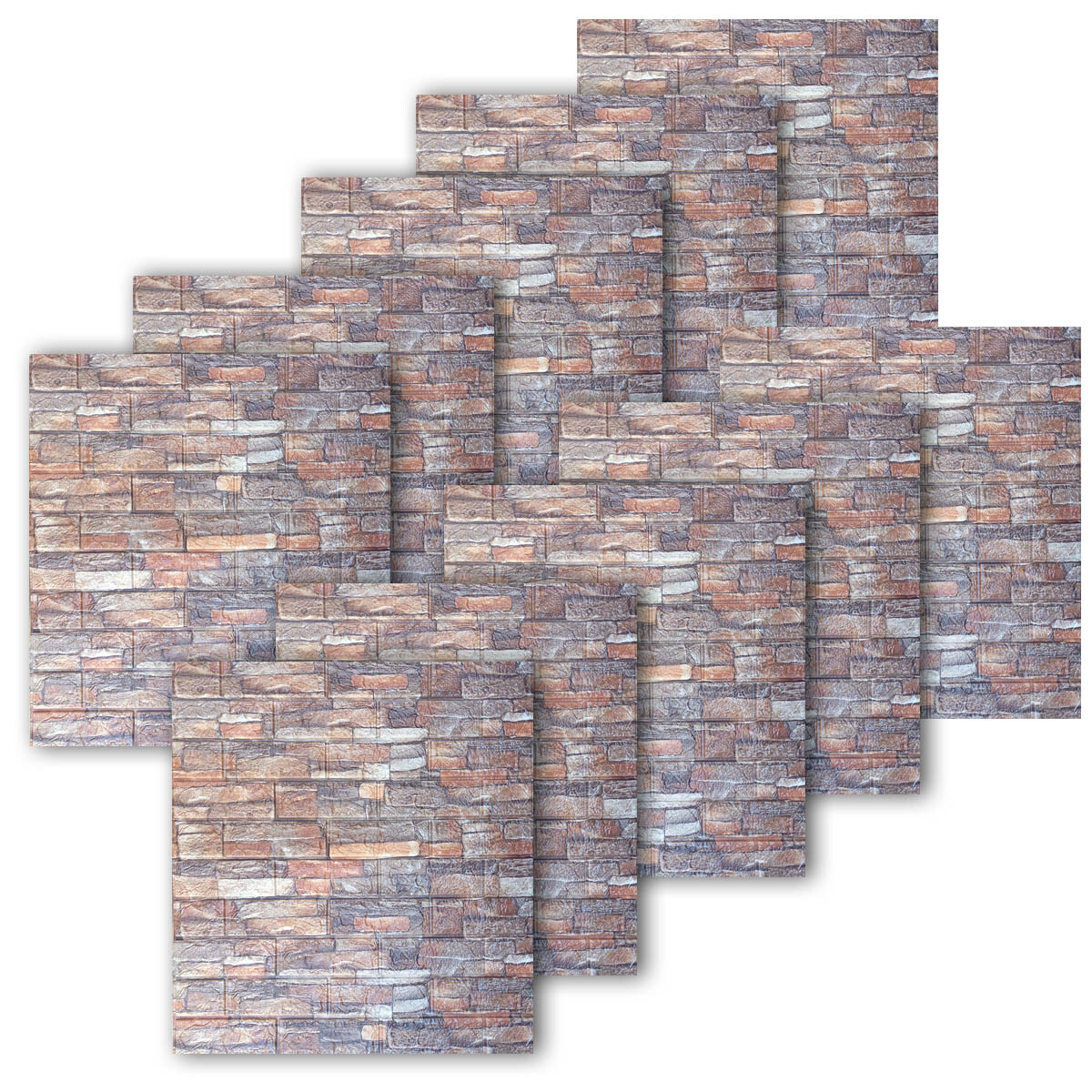 Set X10 Revestimiento Adhesivo Pared Madera Ladrillo - Piedra Oscura 