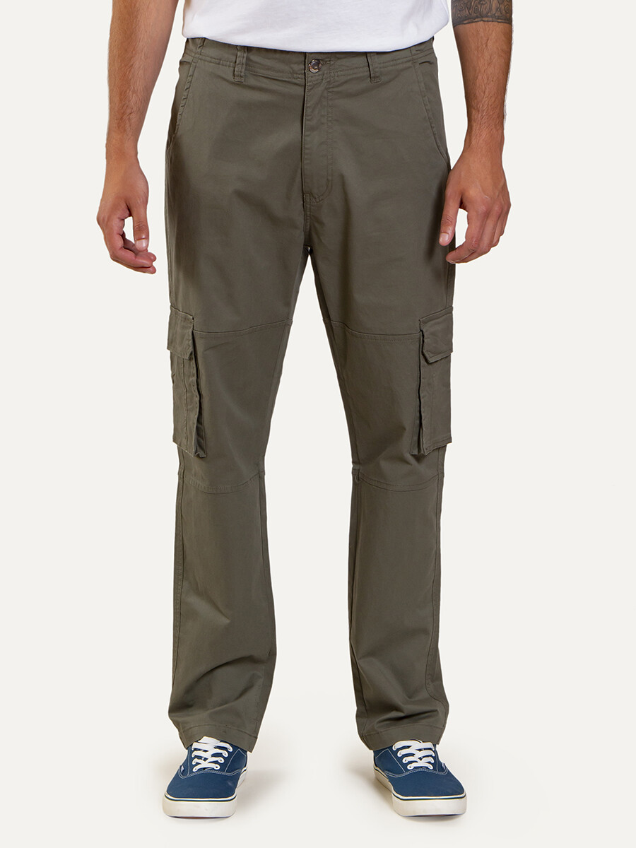 Pantalón Cargo Clásico de Gabardina - Militar 