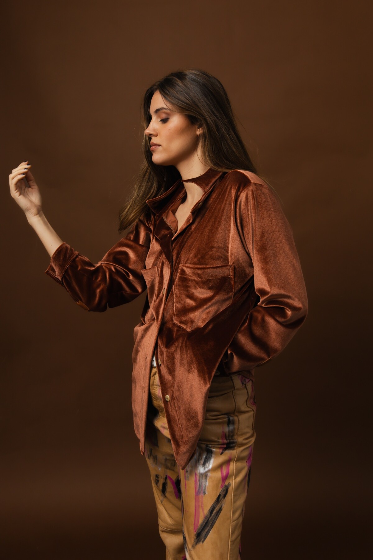 Velvet Shirt con Puño Cobre