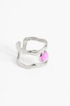 Anillo acero ajustable piedra fucsia plateado