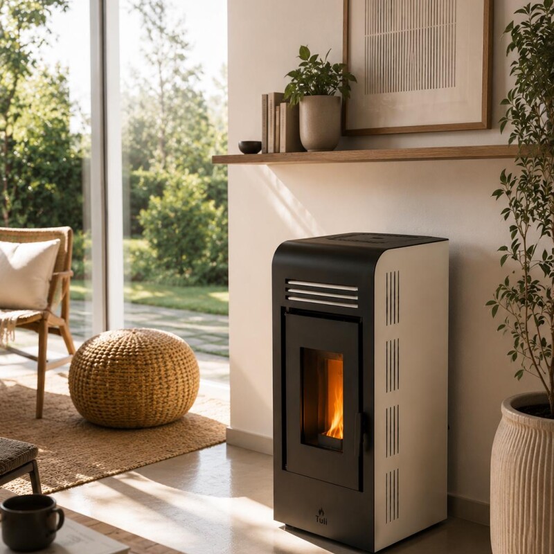 Calefactor Selma a pellet WiFi - con Kit de techo 8kW Blanco