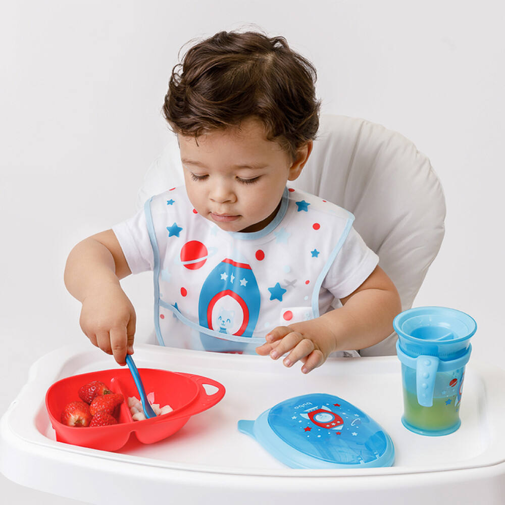 vianda tupper y cubiertos space cohete BUBA azul