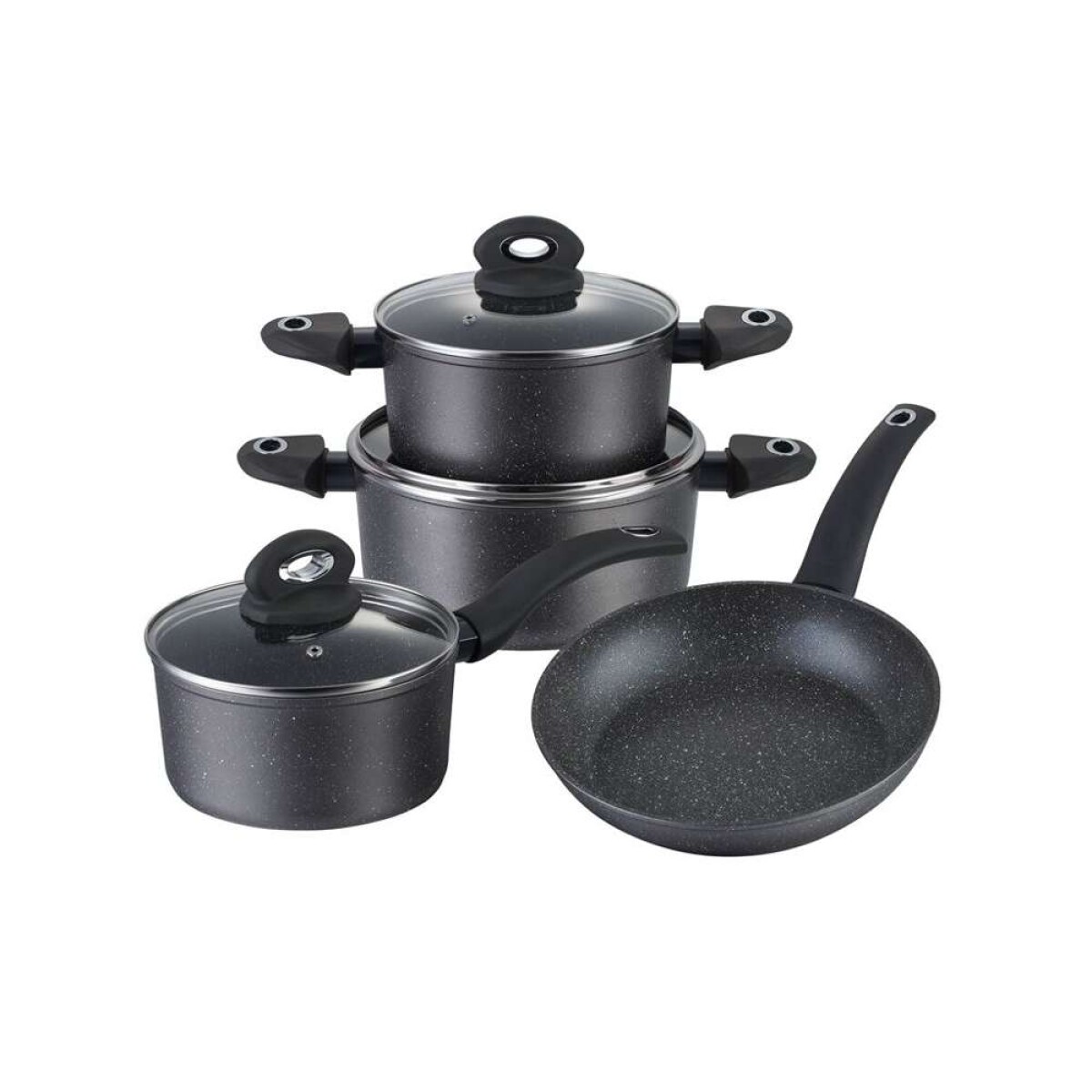 Bateria De Cocina 7 Piezas Antiadherente - Granito Gris 