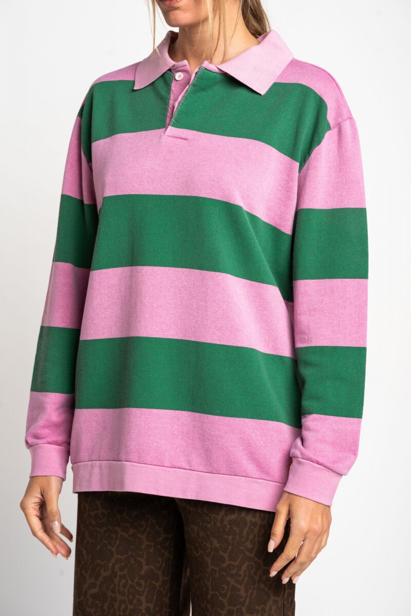 Sweater Polo Rayado Rosa