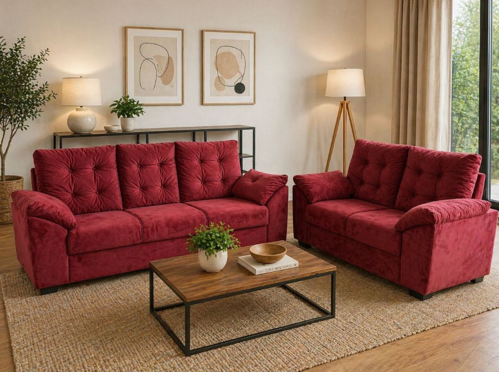 Juego De Living Montreal 3+2 Rojo 