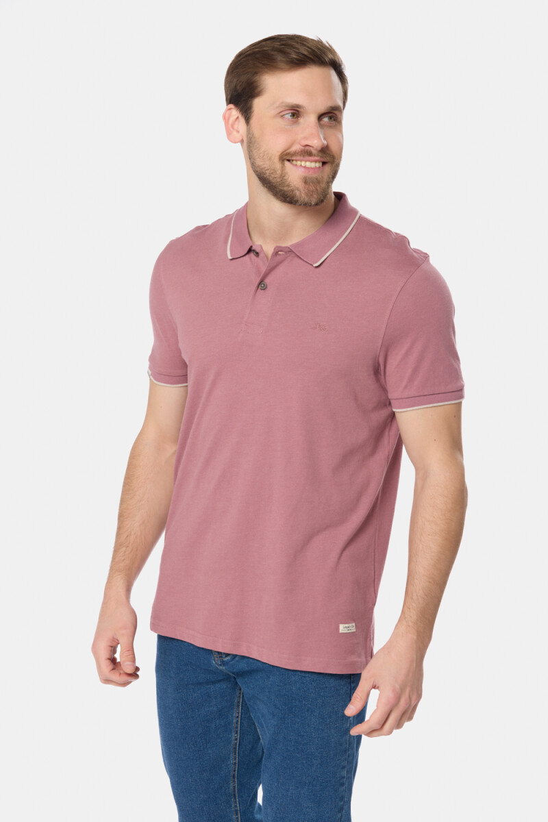 REMERA POLO JERSEY RAYADA - Rosa 