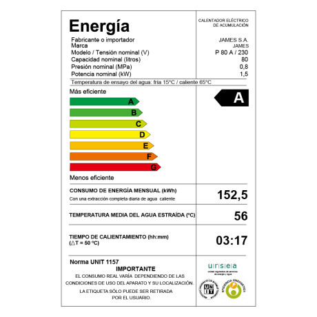 Calefón James 80 Litros Acero Calefón James 80 Litros Acero