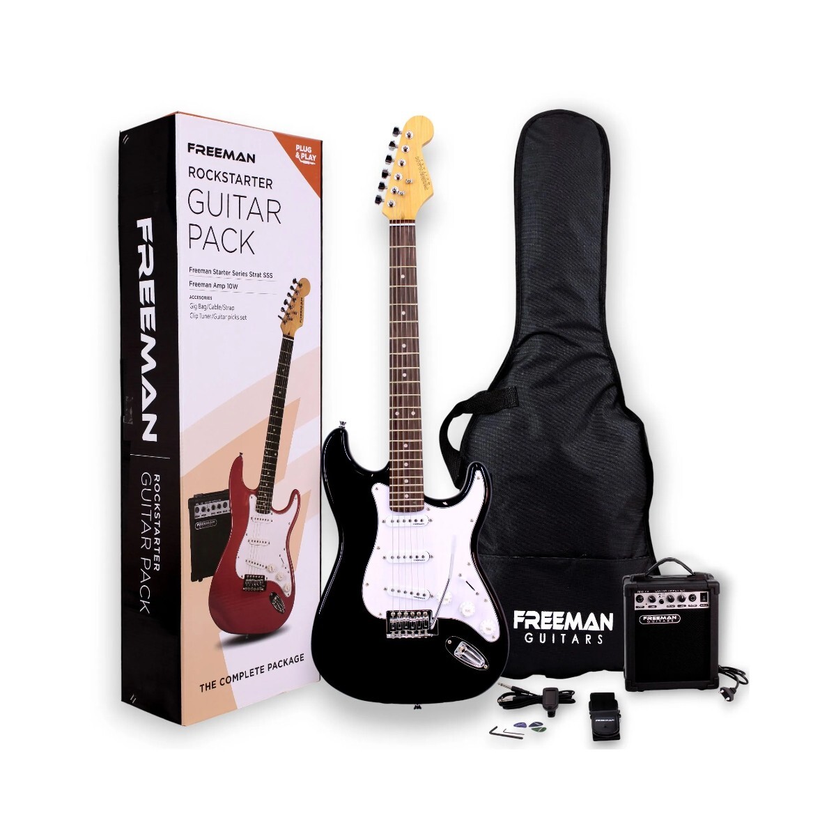 Pack Guitarra Eléctrica Freeman E01 Strat Black 