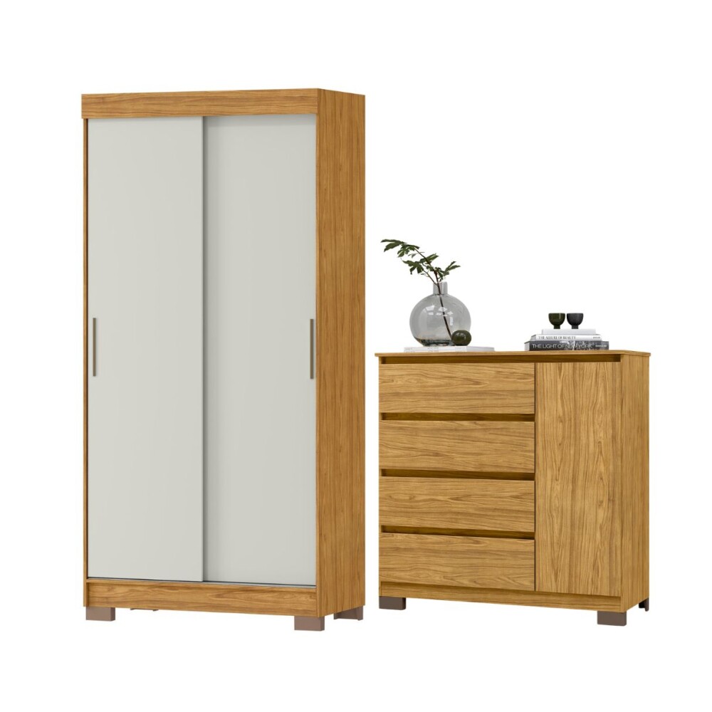 COMBO DORMITORIO – ROPERO 2 PUERTAS CORREDIZAS + CÓMODA ZAPATERA MARROCO OFF WHITE