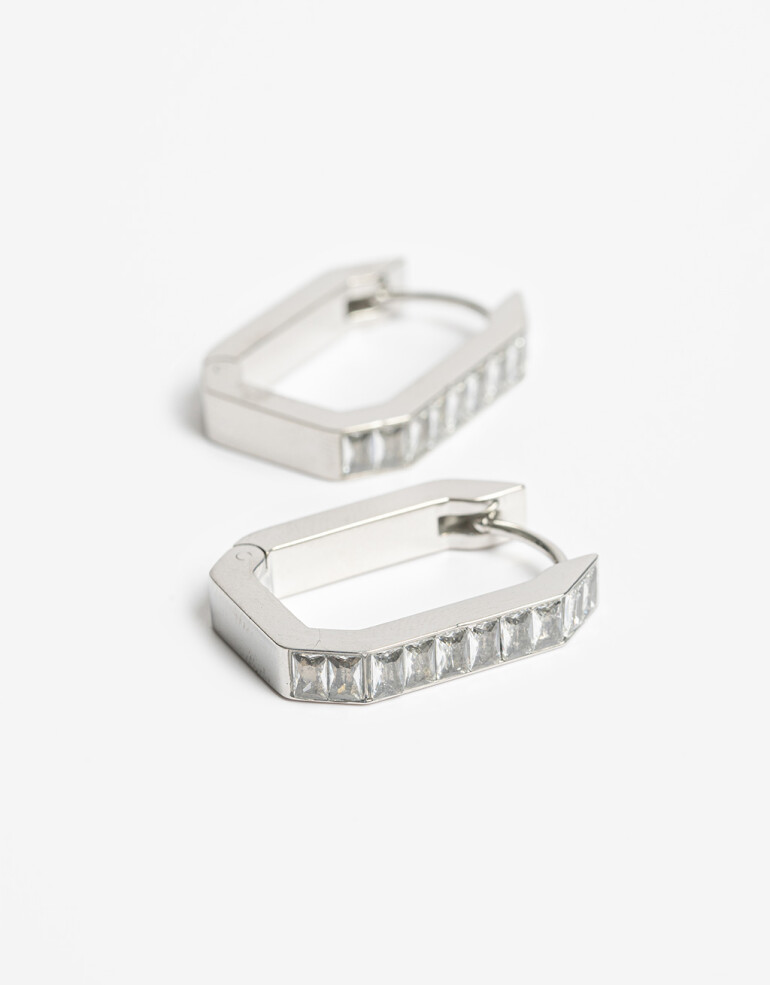 Aros Argollas Strass Argollas Acero Con Cubic - Plateado