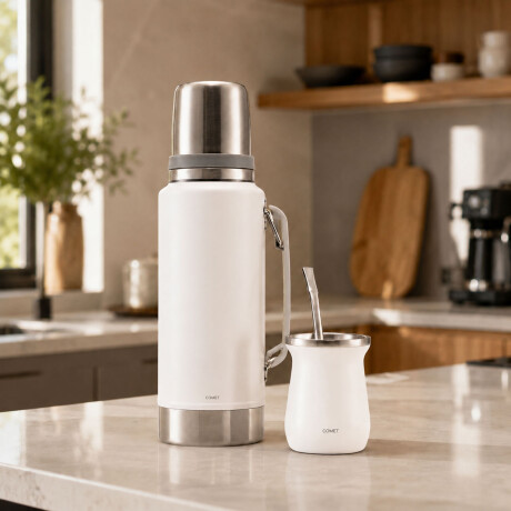 Set Matero Termo 1L Ac. Inox + Mate 160ml Térmico Completo Blanco